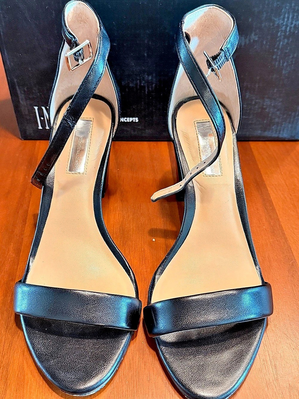 INC International Concepts Black Strappy Block-Heel Sandals